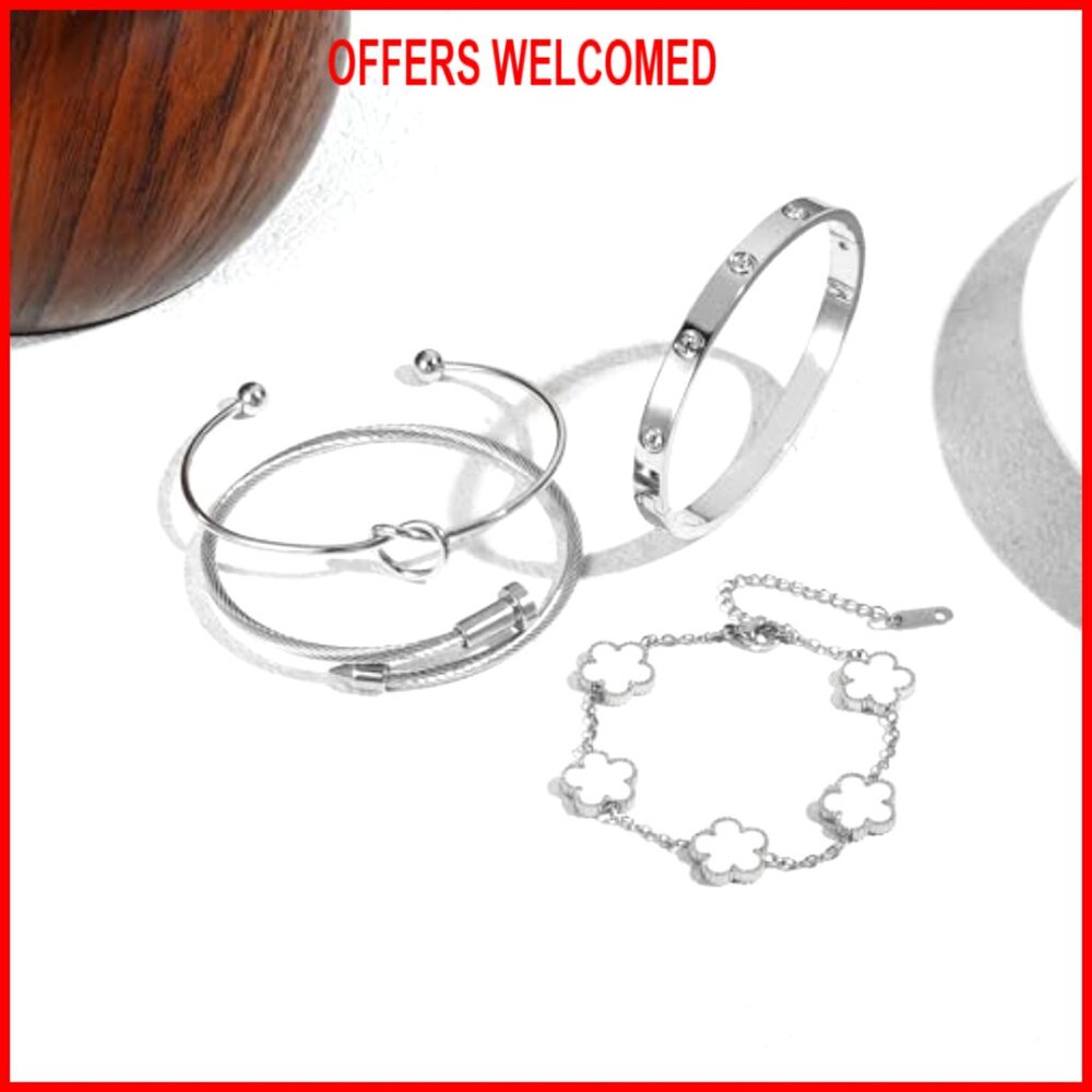 Stainless Steel Stackable Bangle Bracelets Set, H… - image 4
